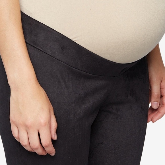 NWT A Pea In The Pod Maternity Faux Suede Below Belly Leggings Black - Picture 3 of 10